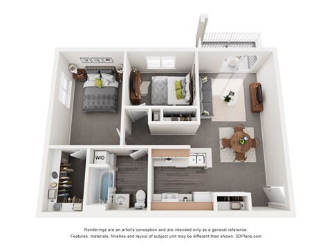 Floor plan for 2 beds, 1 bath, 823 sqft
